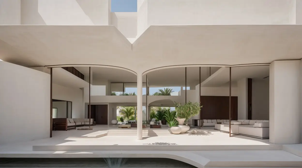 Modern minimalist villa 3D rendering showcasing clean lines and a spacious interior.